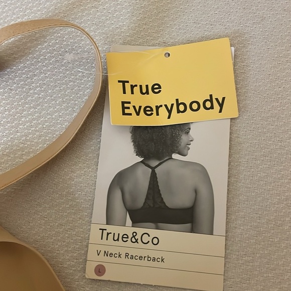 True & Co woman’s bra large check racerback lace nude NWT wireless soft seamless - Picture 6 of 9